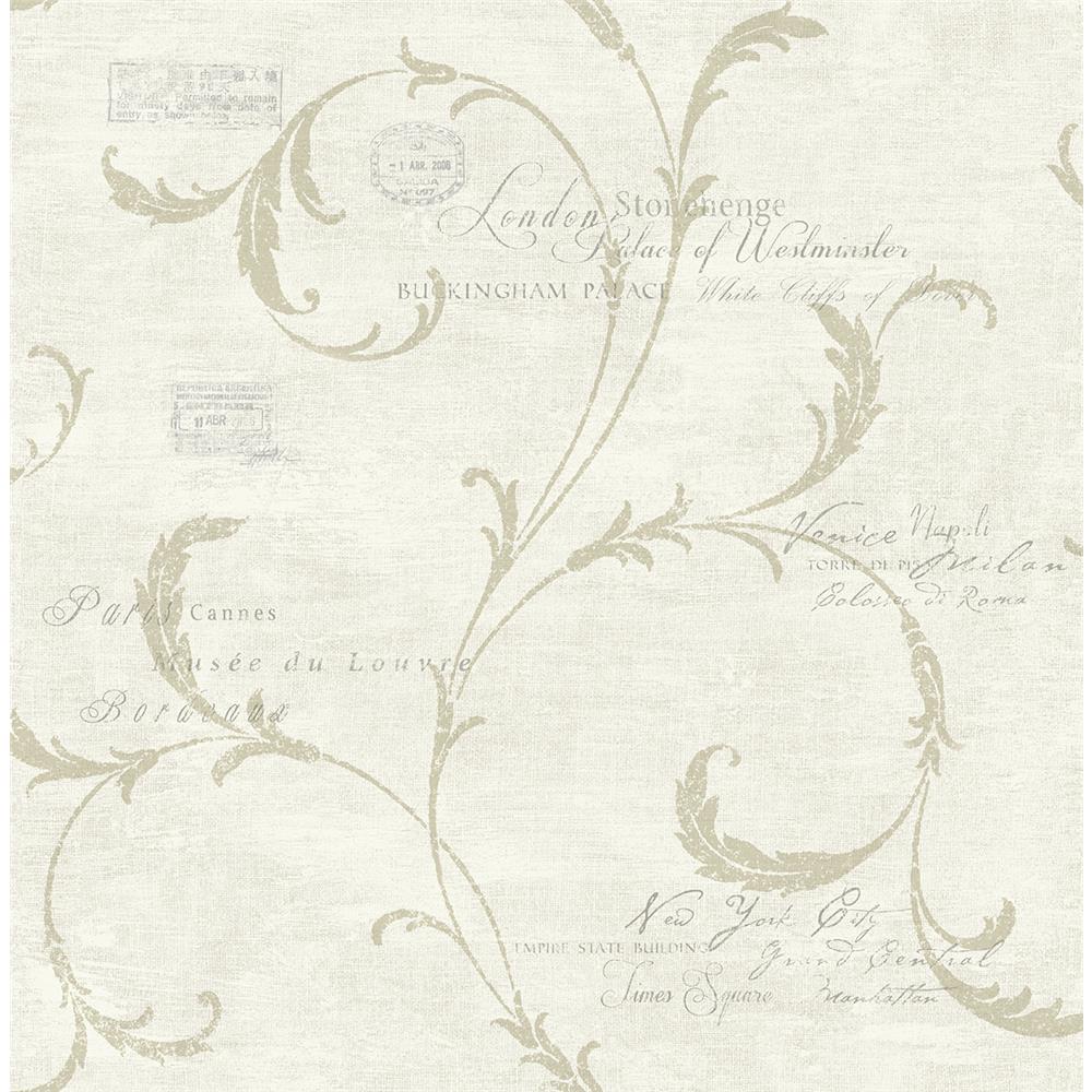 Wallquest MV82107 Vintage Home 2 Scroll and Stamps Wallpaper in Neutral 