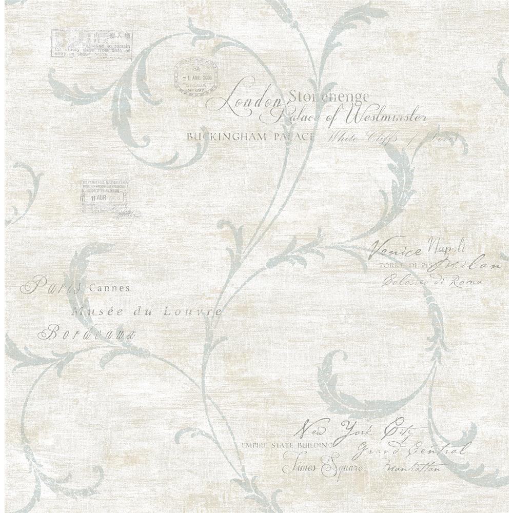 Wallquest MV82108 Vintage Home 2 Scroll and Stamps Wallpaper in Neutral 