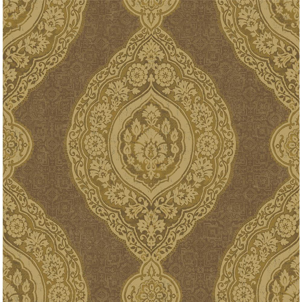 Wallquest RN70207 Jaipur 2 Oval Medallion Stripe Wallpaper in Brown