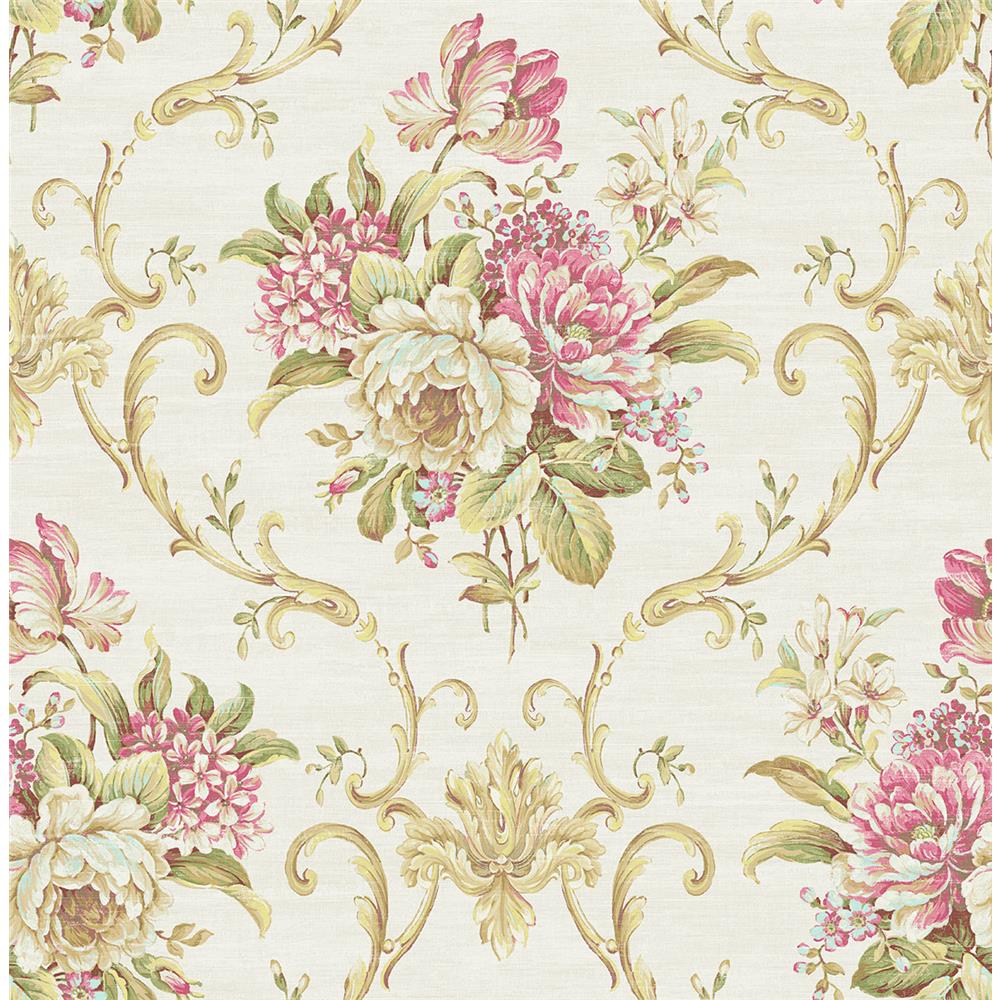 Wallquest RV20001 Summer Park Floral Cameo Wallpaper in Neutral 