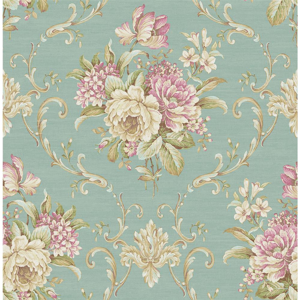 Wallquest RV20002 Summer Park Floral Cameo Wallpaper in Blue