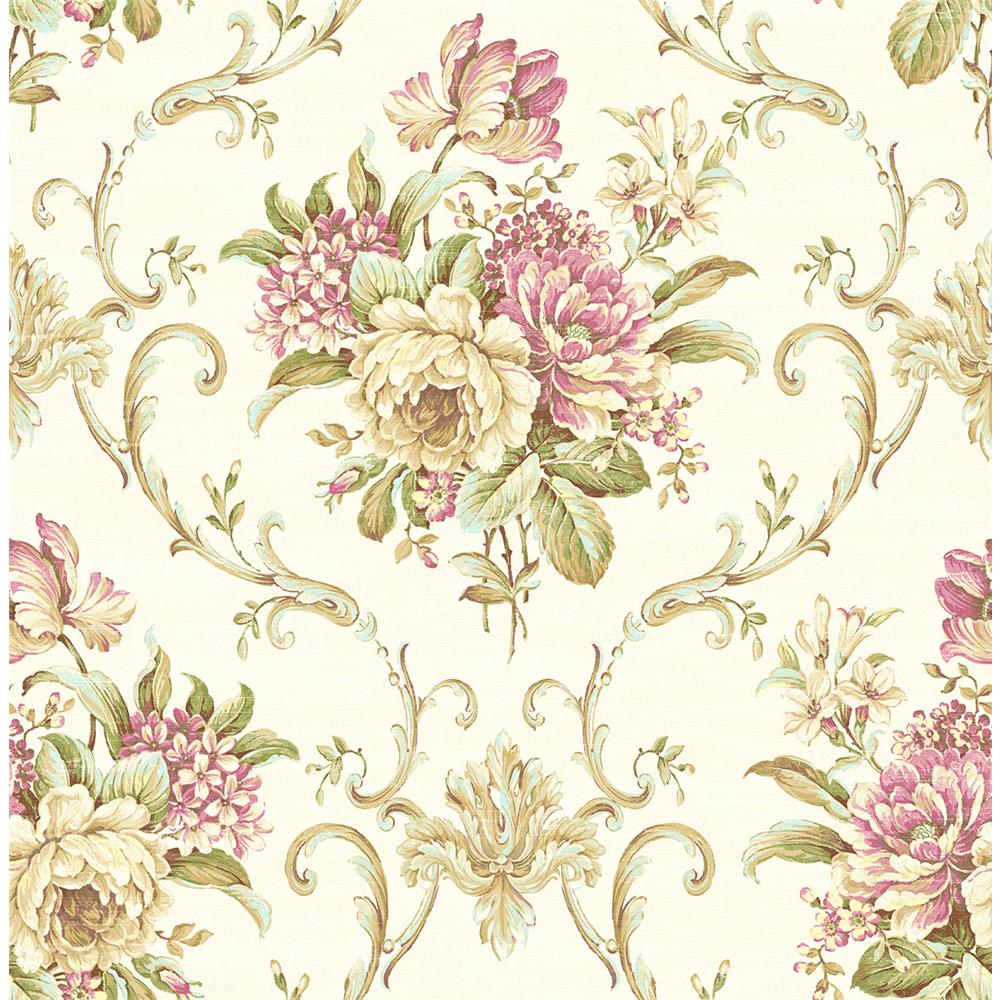 Wallquest RV20012 Summer Park Floral Cameo Wallpaper in Neutral 