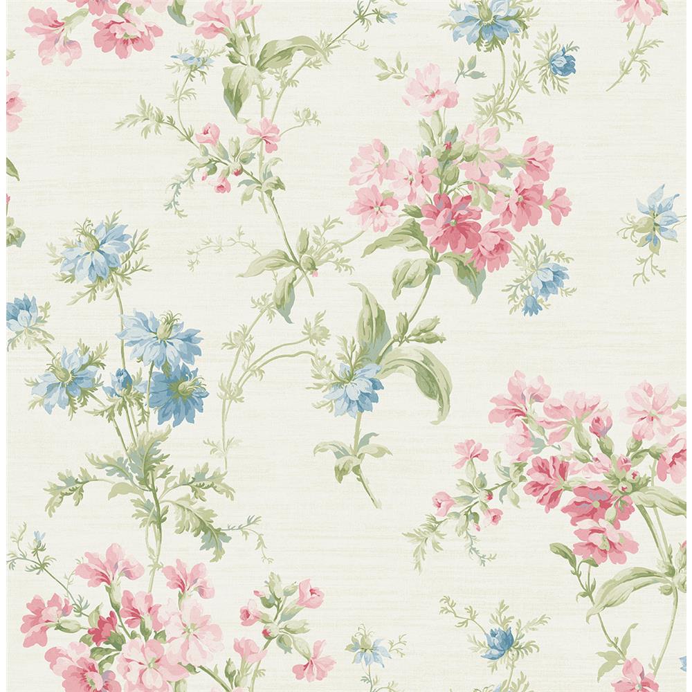 Wallquest RV20304 Summer Park Tossed Floral Wallpaper in Pink