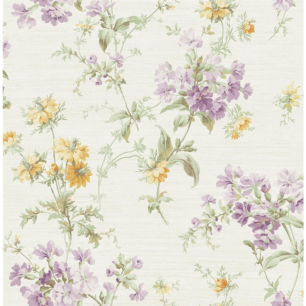 Wallquest RV20309 Summer Park Tossed Floral Wallpaper in Purple