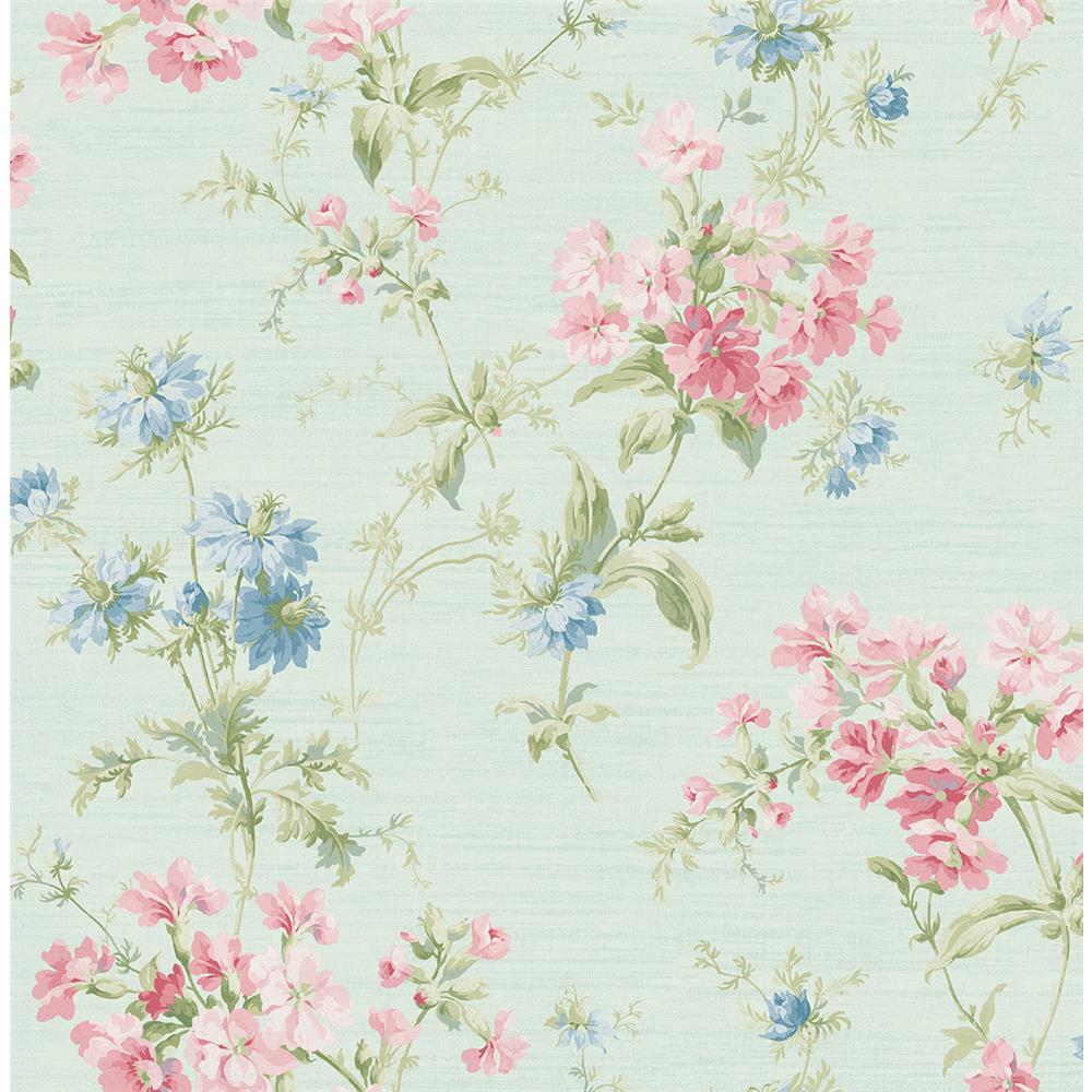 Wallquest RV20314 Summer Park Tossed Floral Wallpaper in Blue