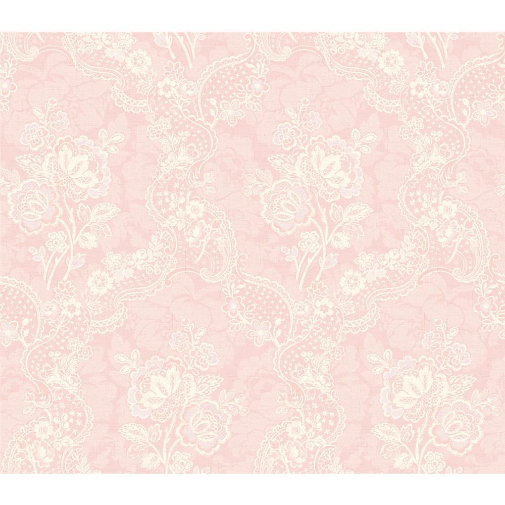 Wallquest RV21101 Summer Park Lace Floral Wallpaper in Pink