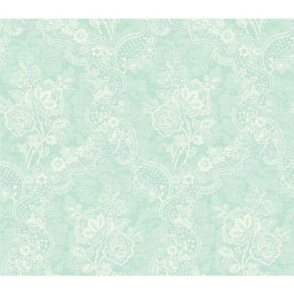 Wallquest RV21104 Summer Park Lace Floral Wallpaper in Green