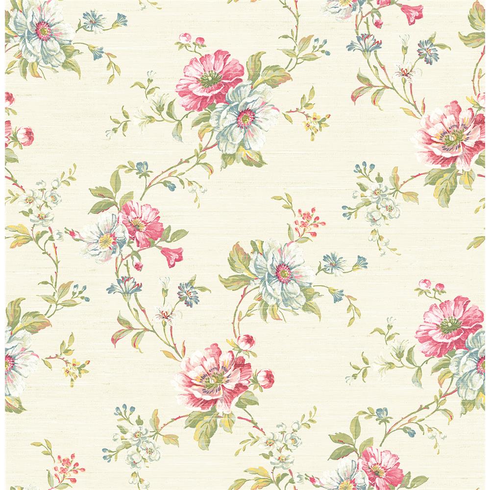 Wallquest RV21301 Summer Park Floral Trail Wallpaper in Pink