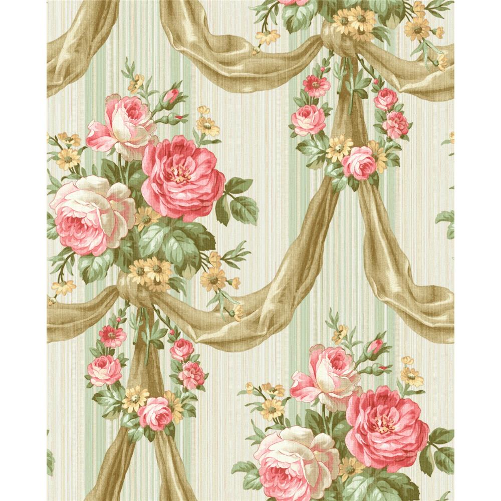 Wallquest TX41101 Cambridge Shantilly Floral Wallpaper in Green