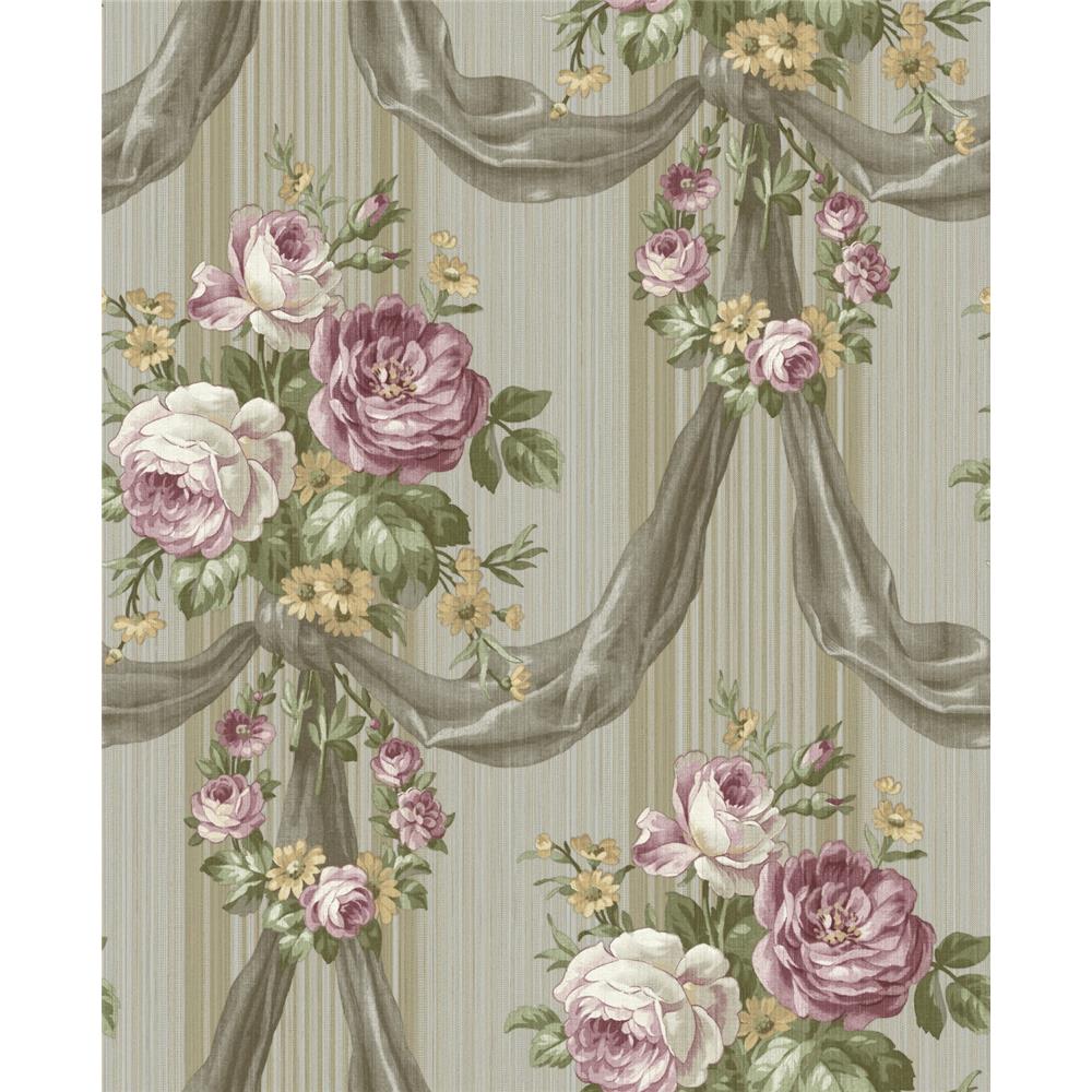 Wallquest TX41109 Cambridge Shantilly Floral Wallpaper in Grey