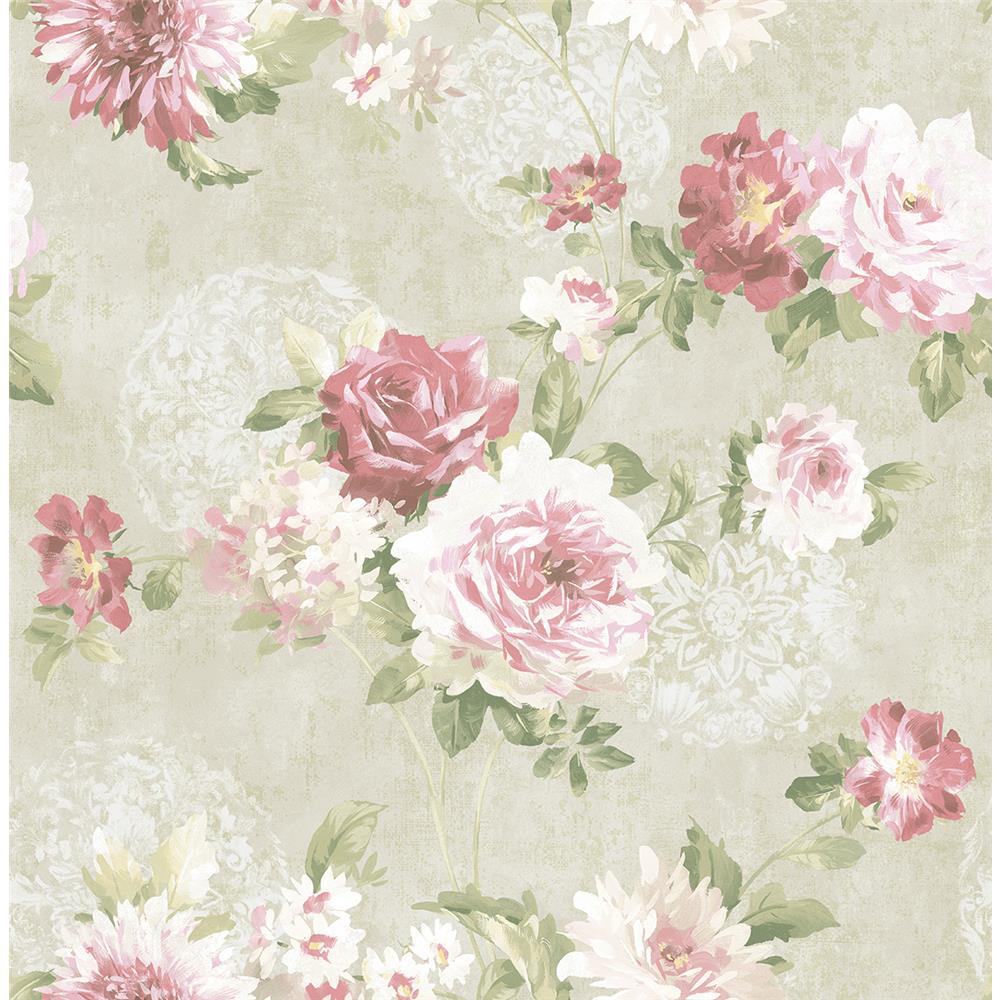 Wallquest VA10501 Via Allure 2 Rose Floral Wallpaper in Pink