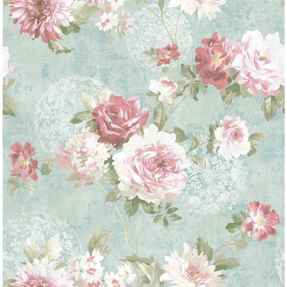 Wallquest VA10502 Via Allure 2 Rose Floral Wallpaper in Blue