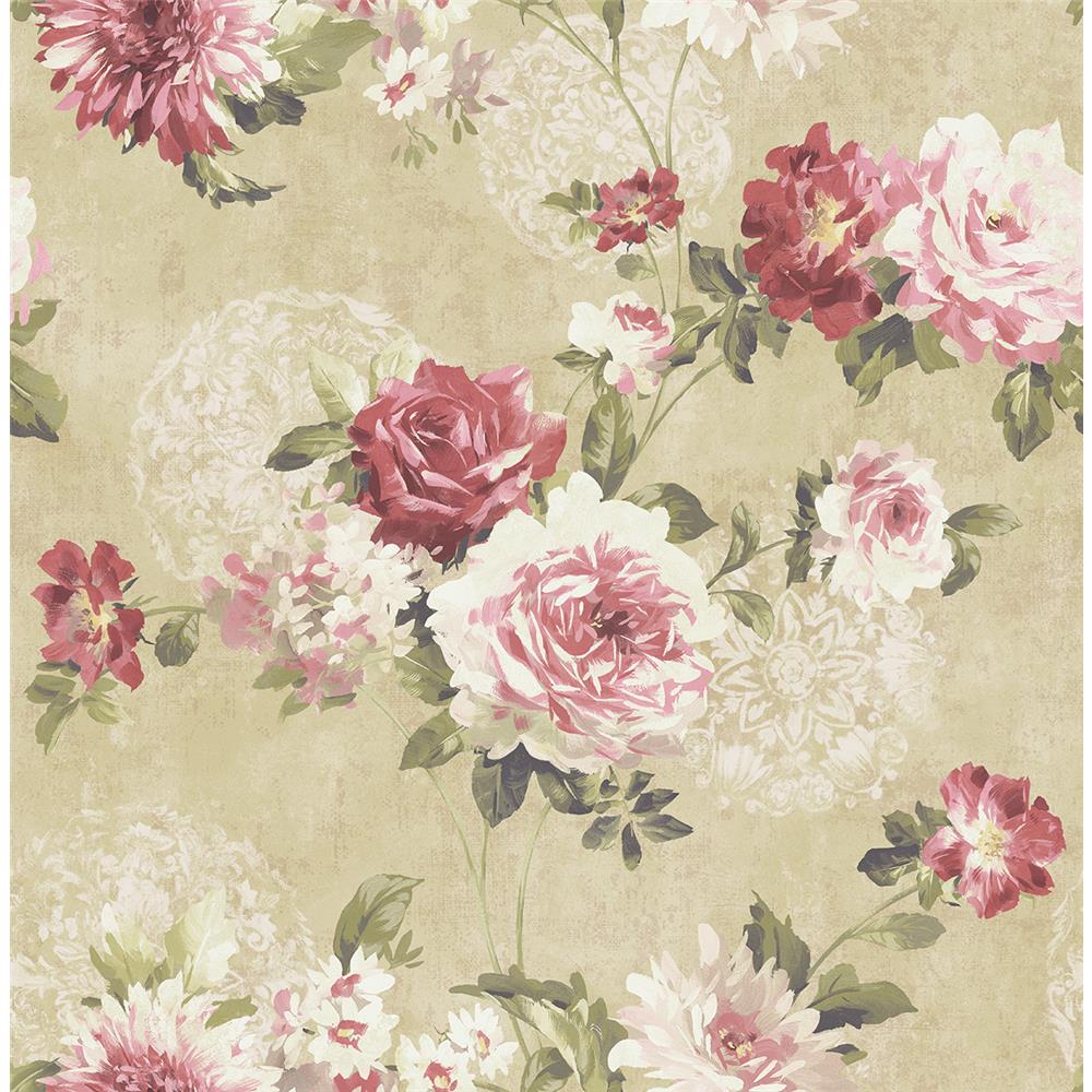 Wallquest VA10507 Via Allure 2 Rose Floral Wallpaper in Pink