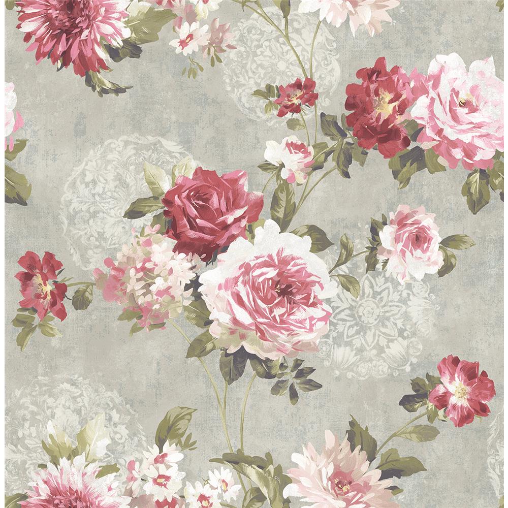 Wallquest VA10508 Via Allure 2 Rose Floral Wallpaper in Pink