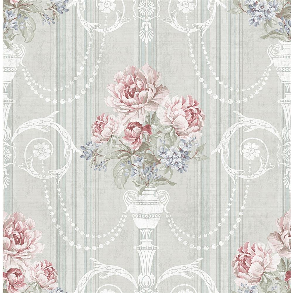 Wallquest VA10708 Via Allure 2 Stripe Bouquet Wallpaper in Grey