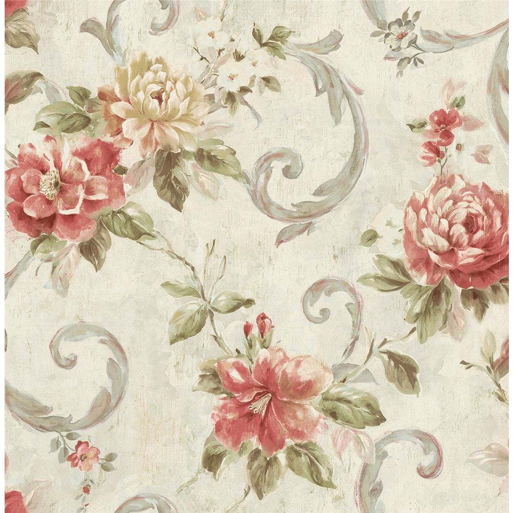 Wallquest VA10901 Via Allure 2 Floral Scroll Wallpaper in Grey