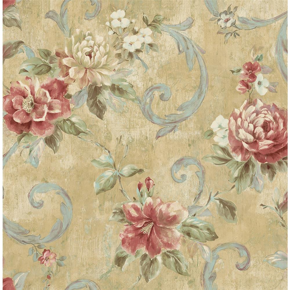 Wallquest VA10907 Via Allure 2 Floral Scroll Wallpaper in Beige 