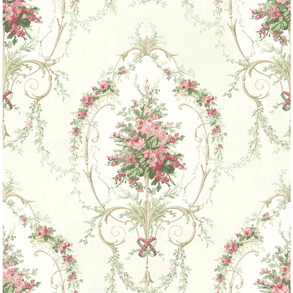 Wallquest VC90401 Vintage Charm Farore Floral Wallpaper in Pink