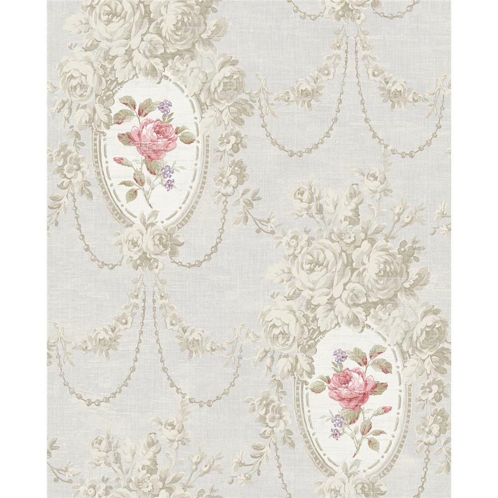 Wallquest VC90700 Vintage Charm Adrian Floral Wallpaper in Grey