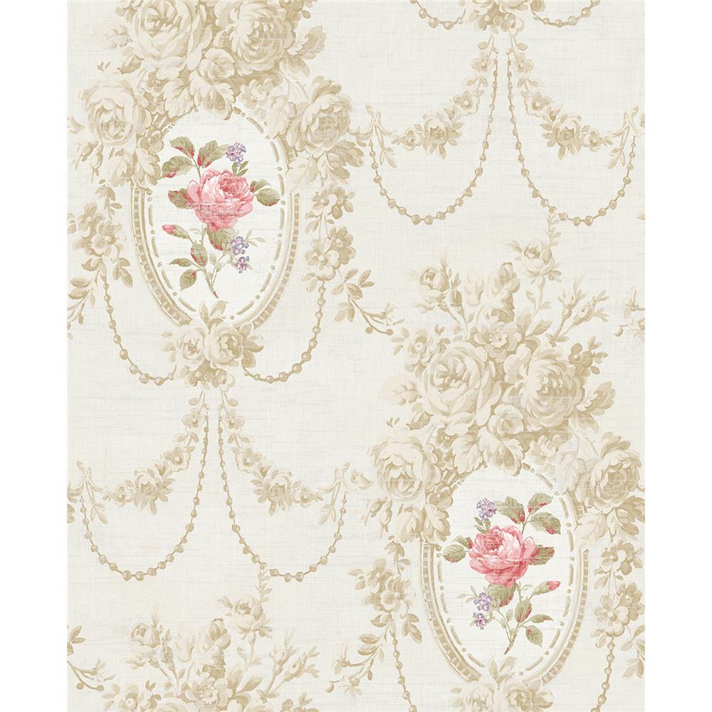 Wallquest VC90708 Vintage Charm Adrian Floral Wallpaper in Grey