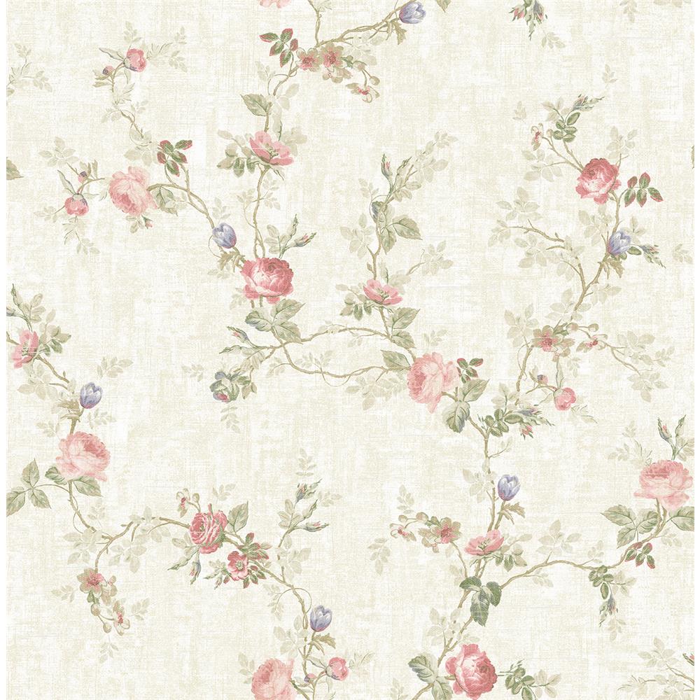 Wallquest VC90901 Vintage Charm Rose Trail Floral Wallpaper in Green