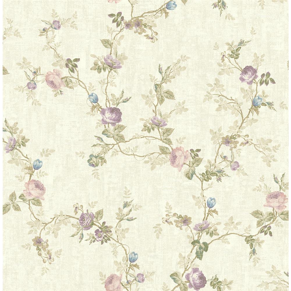 Wallquest VC90902 Vintage Charm Rose Trail Floral Wallpaper in Purple