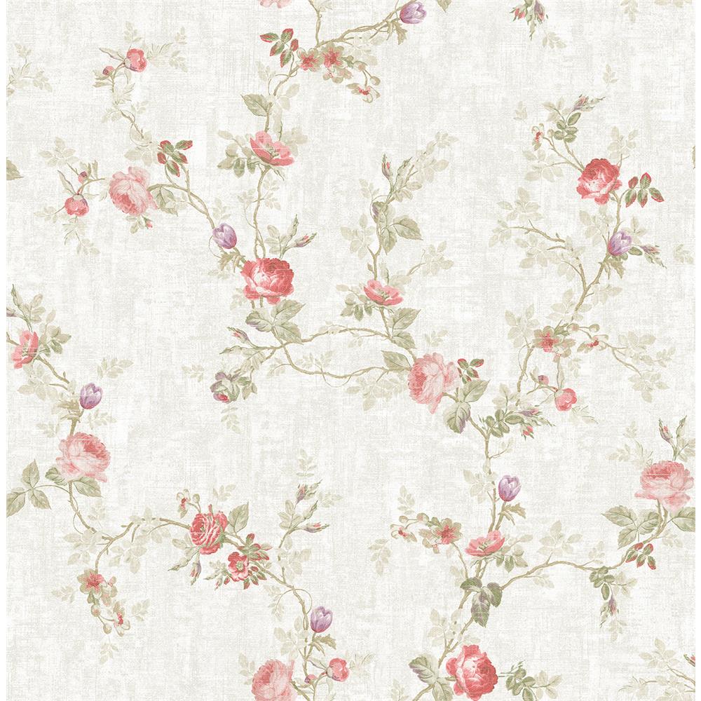 Wallquest VC90908 Vintage Charm Rose Trail Floral Wallpaper in Red