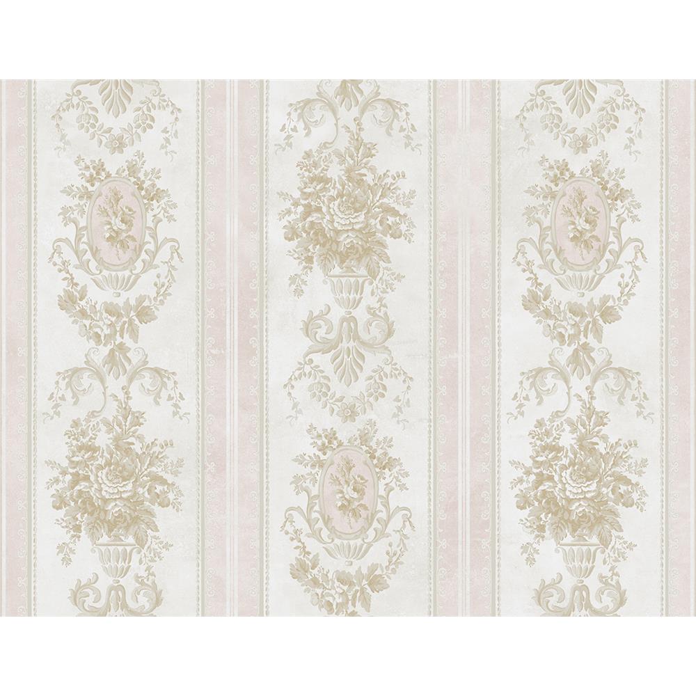 Wallquest VC91008 Vintage Charm Kimberly Striped Wallpaper in Pink
