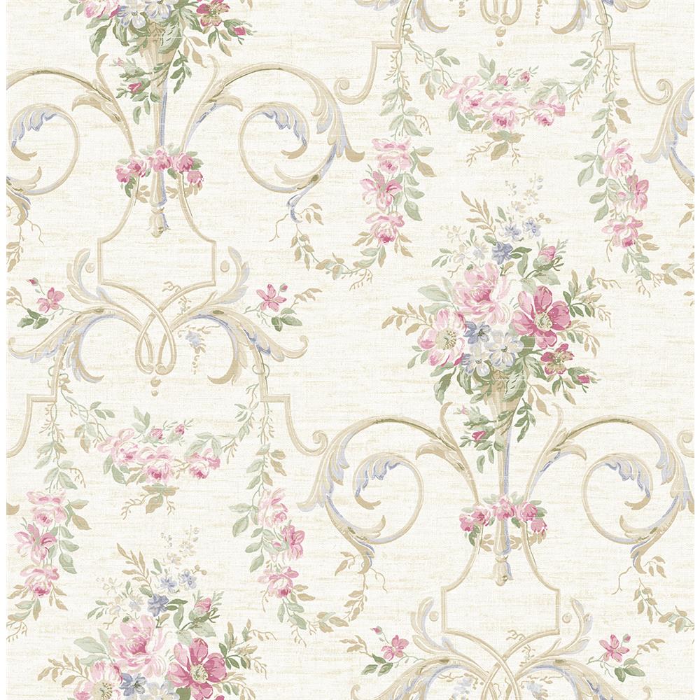 Wallquest VC91309 Vintage Charm Entranced Floral Wallpaper in Pink