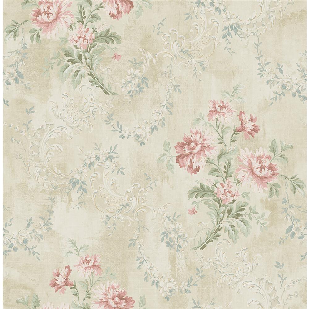 Wallquest VF30301 Manor House Monotone Floral Wallpaper in Green