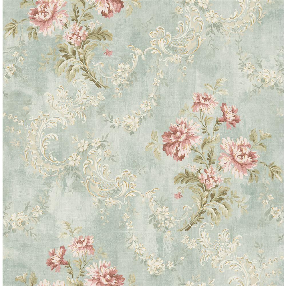 Wallquest VF30302 Manor House Monotone Floral Wallpaper in Blue