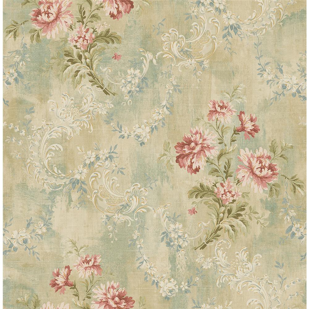 Wallquest VF30307 Manor House Monotone Floral Wallpaper in Green