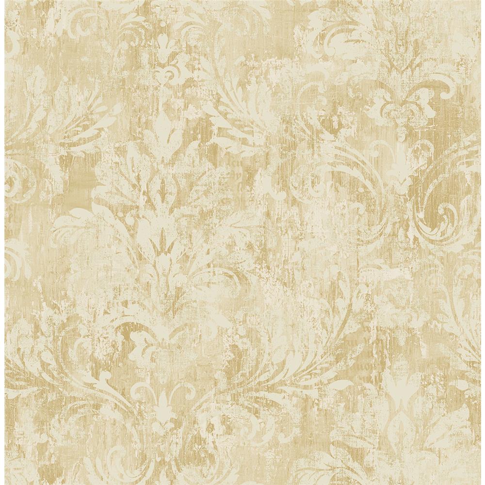 Wallquest VF30507 Manor House Framed Damask Wallpaper in Gold