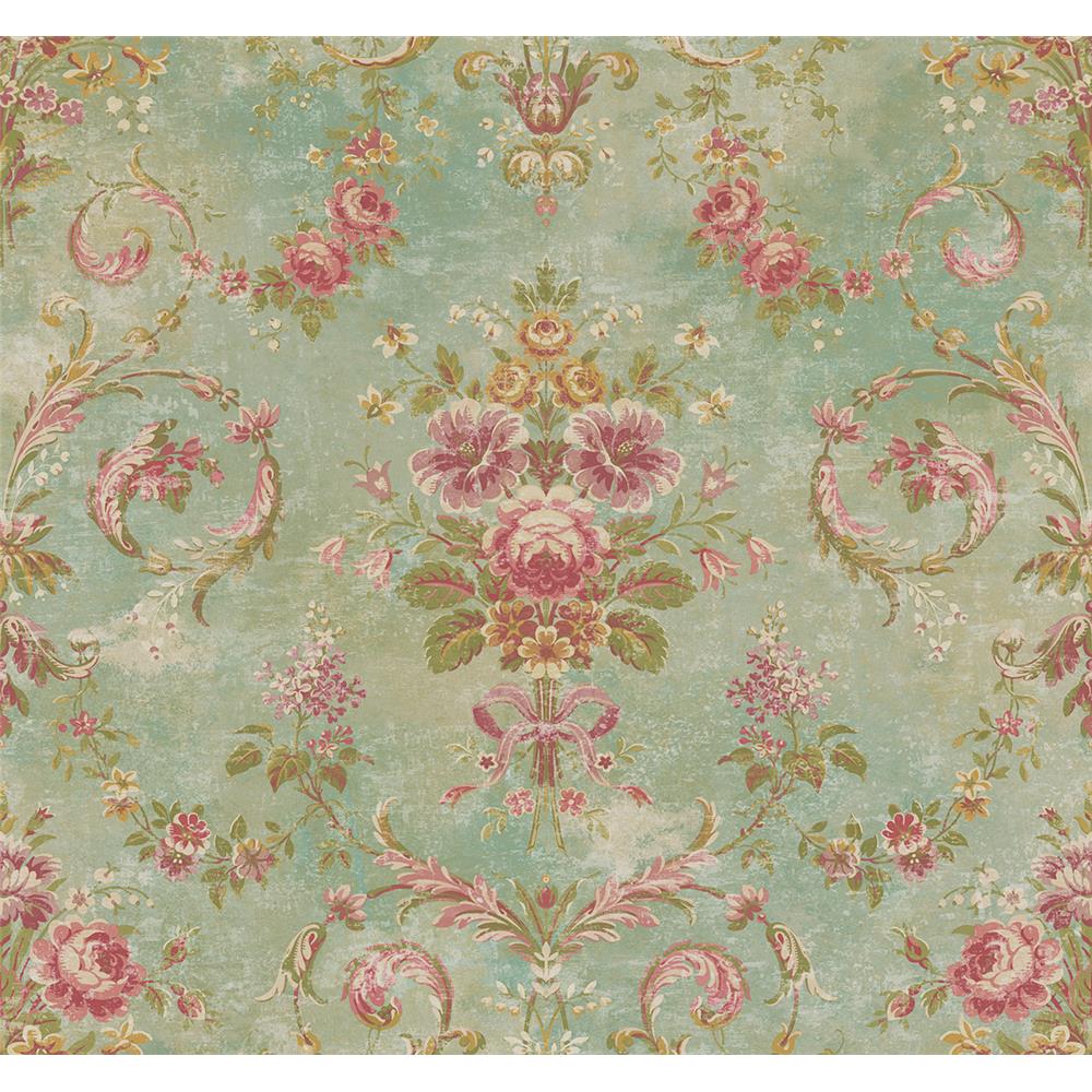 Wallquest VF30817 Manor House Tapestry Floral Wallpaper in Green