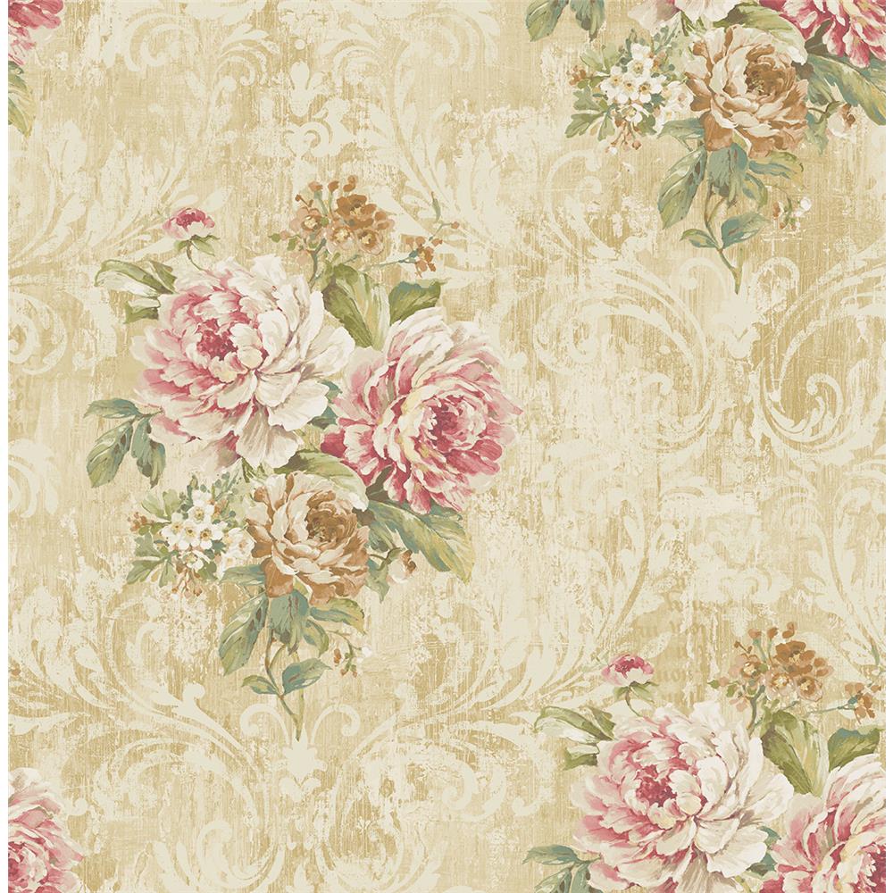 Wallquest VF31007 Manor House Bouquet with Frame Wallpaper in Beige 