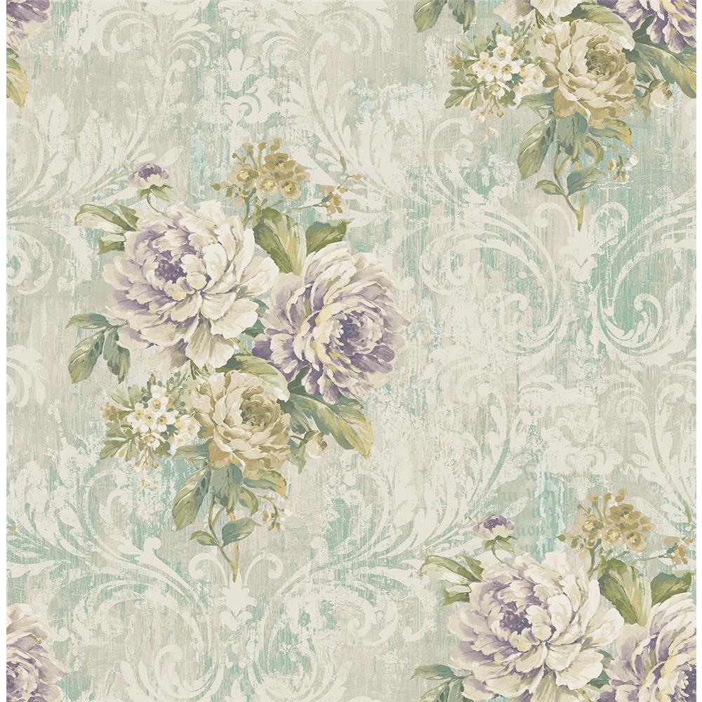 Wallquest VF31008 Manor House Bouquet with Frame Wallpaper in Green