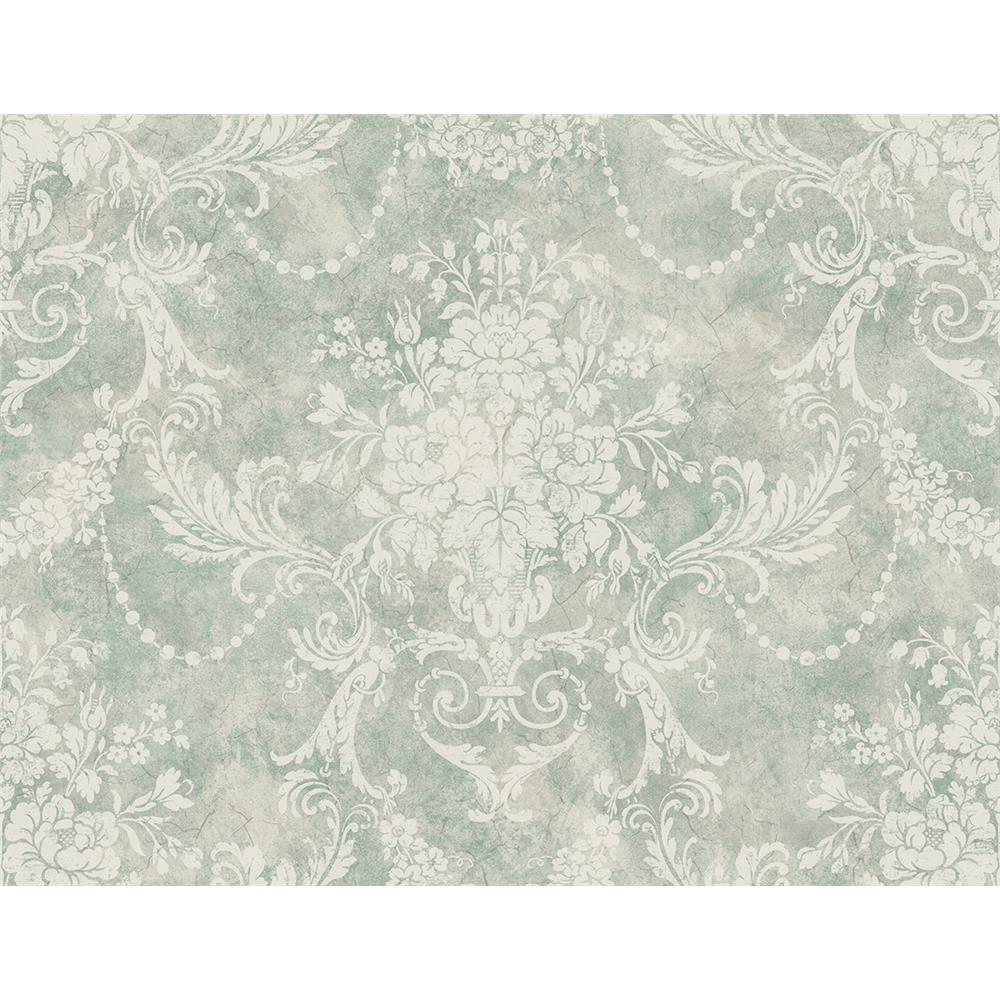 Wallquest VF31104 Manor House Floral Bouquet Wallpaper in Green