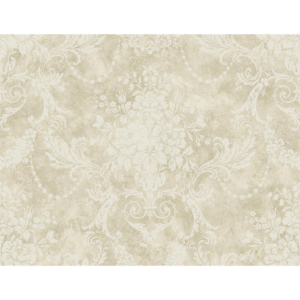 Wallquest VF31105 Manor House Floral Bouquet Wallpaper in Beige 