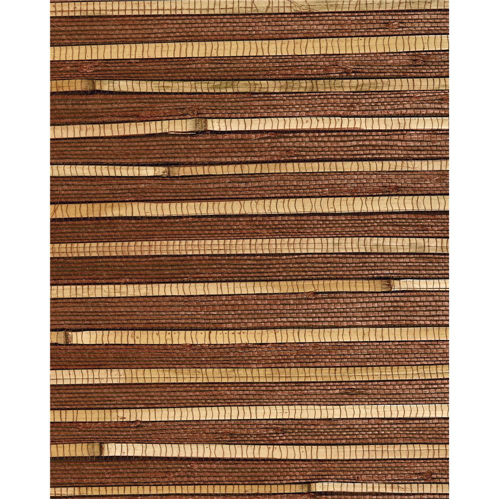 Washington Wallcoverings As781 Asian Splendor Ming Red Bamboo Stripe Accent Natural Grasscloth Wallpaper