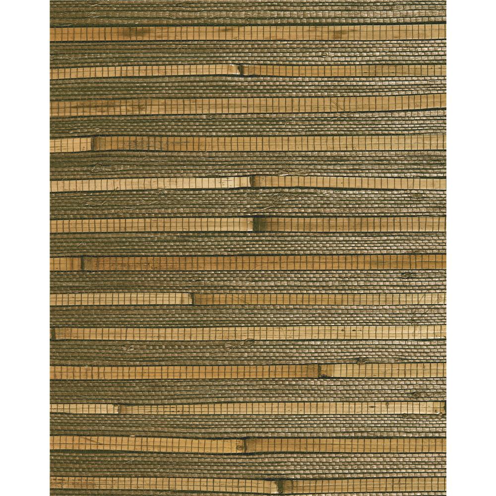 Washington Wallcoverings As782 Asian Splendor Tobbaco Brown Bambo Stripe Accent Natural Grasscloth Wallpaper