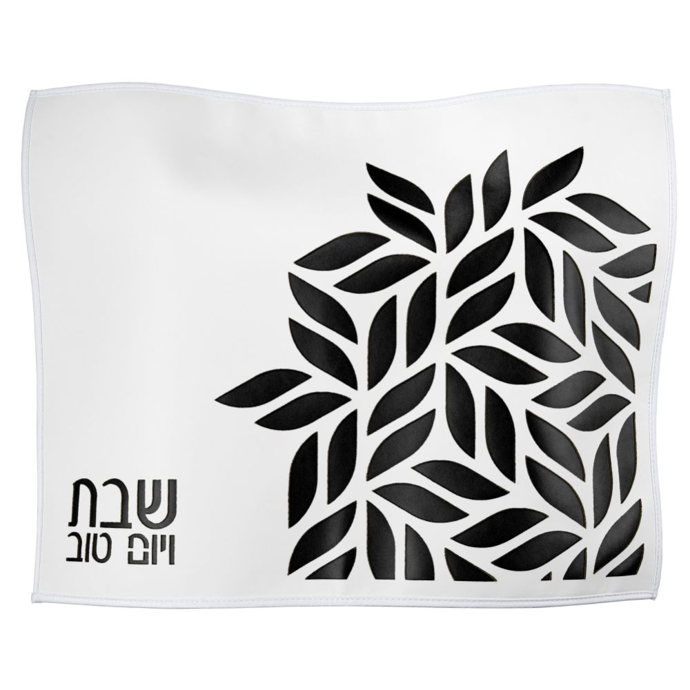 PU Leather Challah Cover - Double Laser Cut Floral - Black & White