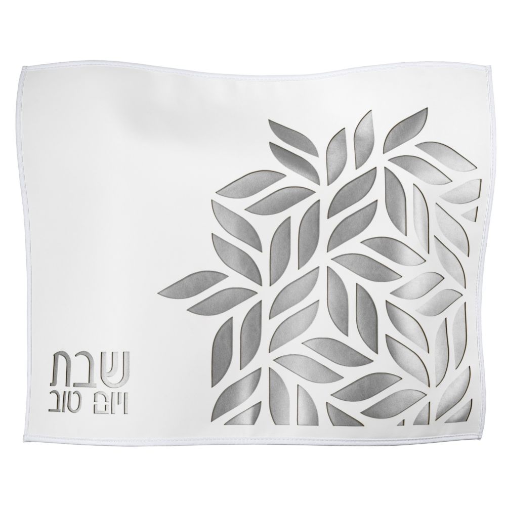 PU Leather Challah Cover - Double Laser Cut Floral - Silver & White