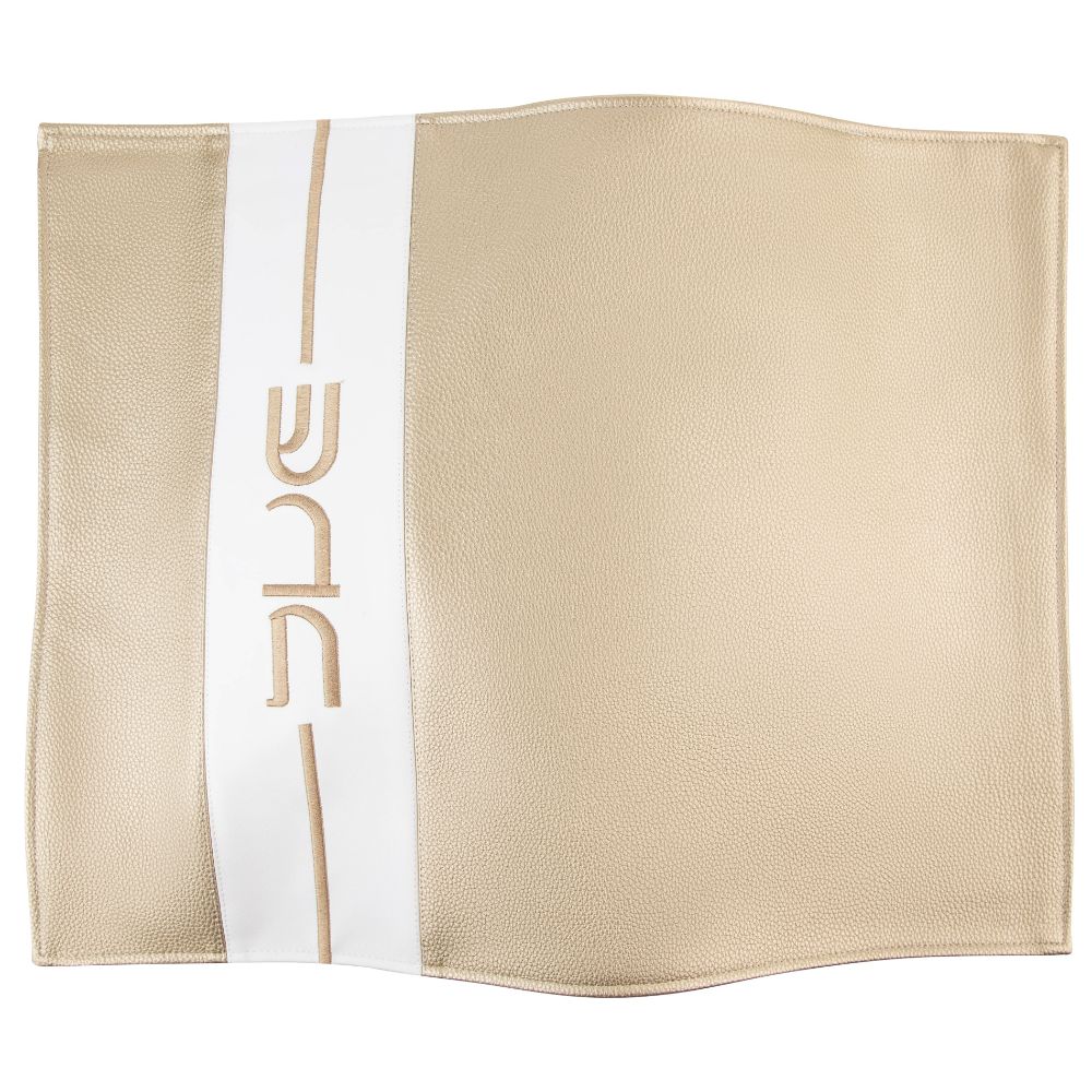 PU Leather Challah Cover - Vertical Line Cream & Gold