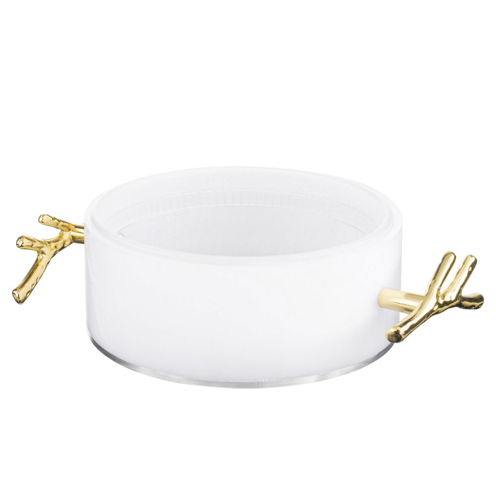 Dip Bowl - 1/2lb with Twig Handles - White & Gold