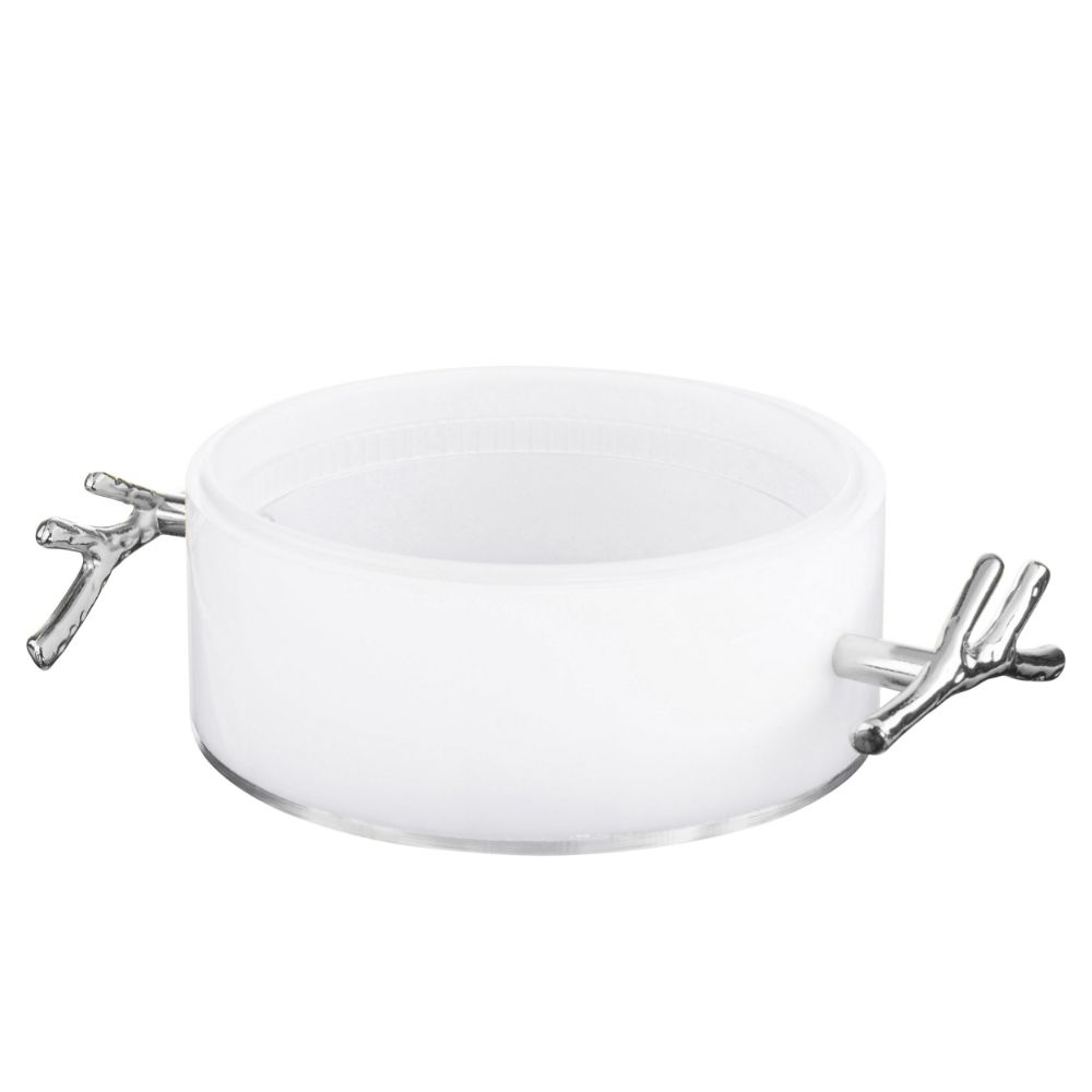 Dip Bowl - 1/2lb with Twig Handles - White & Silver