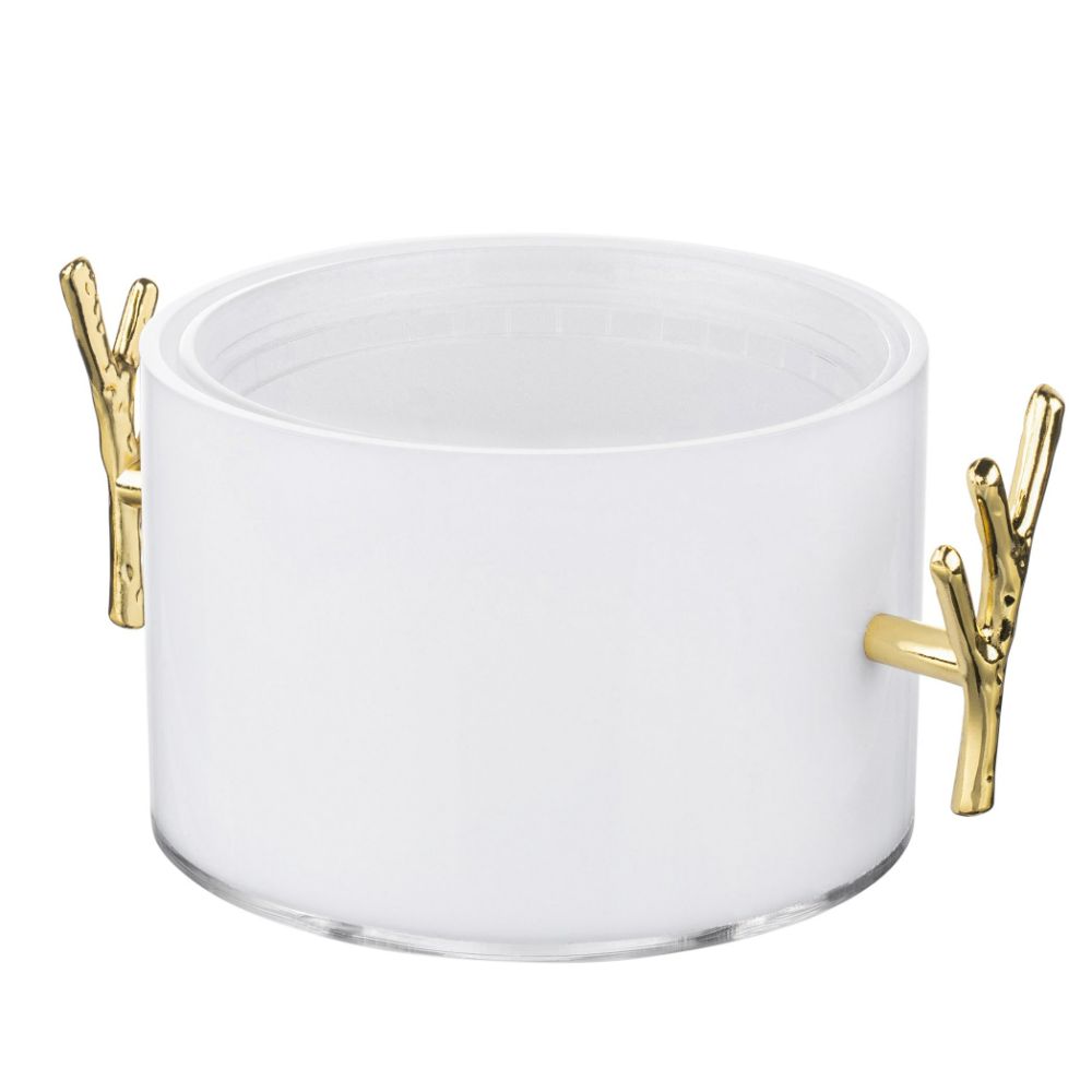Dip Bowl - 1lb with Twig Handles - White & Gold