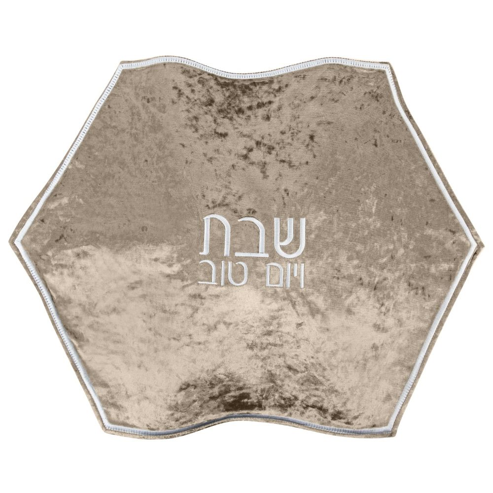 Crushed Velvet Challah Cover - Hexagon Taupe & White