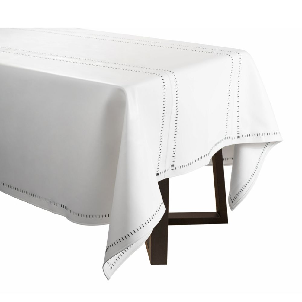PU Leather Tablecloth - Hemstitch Border - White - 60 x 90