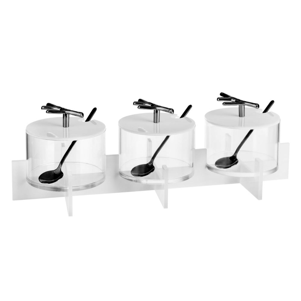 Set of 3 Dip Holder (about 2/3 lb bowls) Includes, 3 Covers & 3 Metal Spoons - White & Black