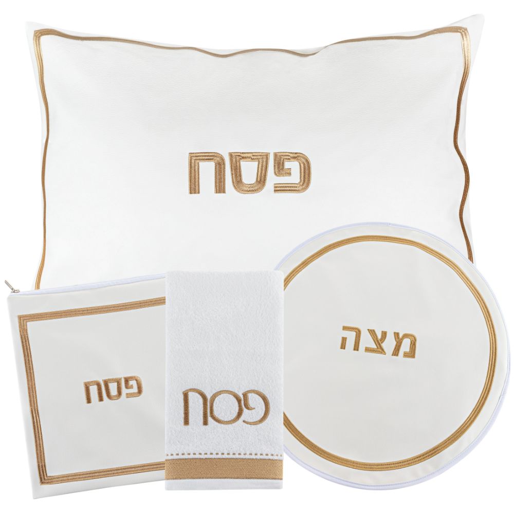 PU Leather Pesach Set - Hotel Style - White & Gold